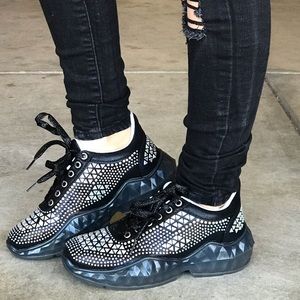Adorable, Bling SNEAKERS 💎, Size 5, Black with Rhinestones